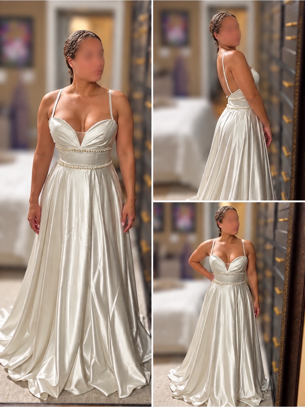 Ivory Satin Bridal Wedding Gown w/ Pearl Detail & Pockets – Street Size 8 - Picture 2 of 3